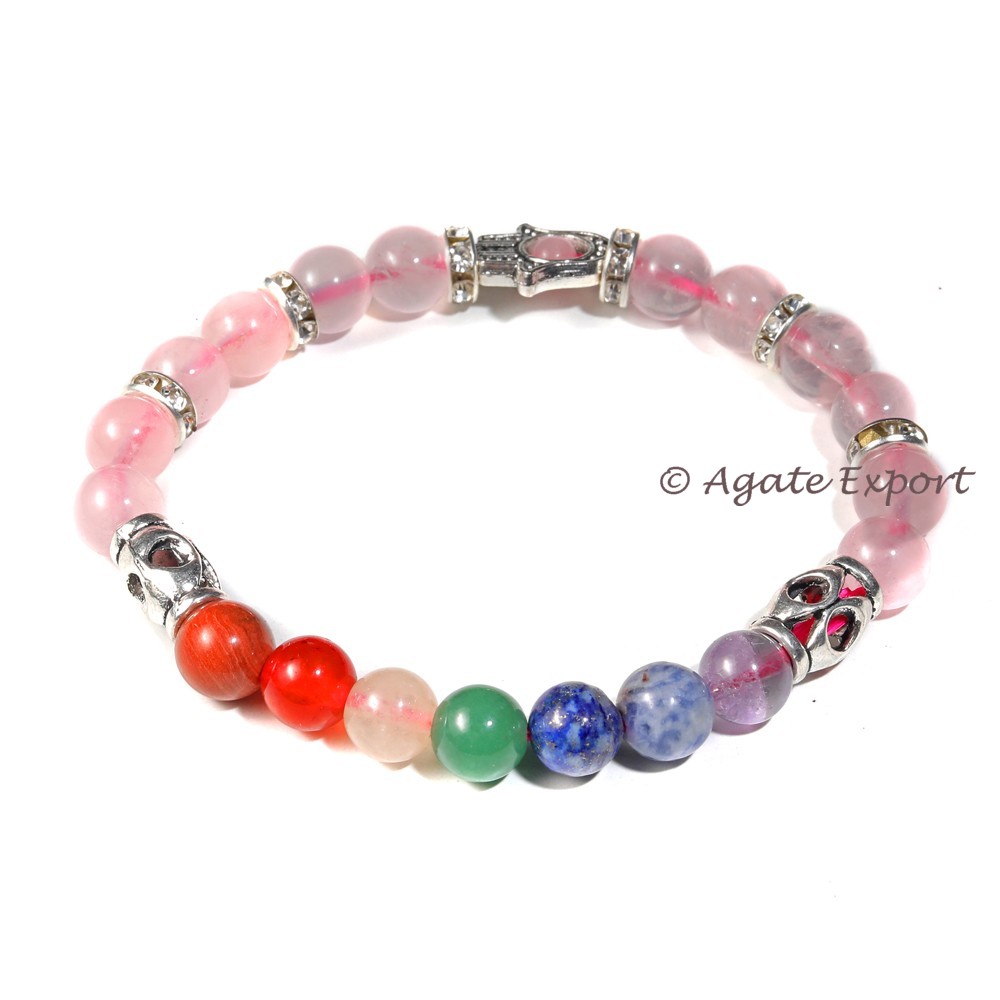 Rose Quartz 7 Chakra Bracelet With Hamsa